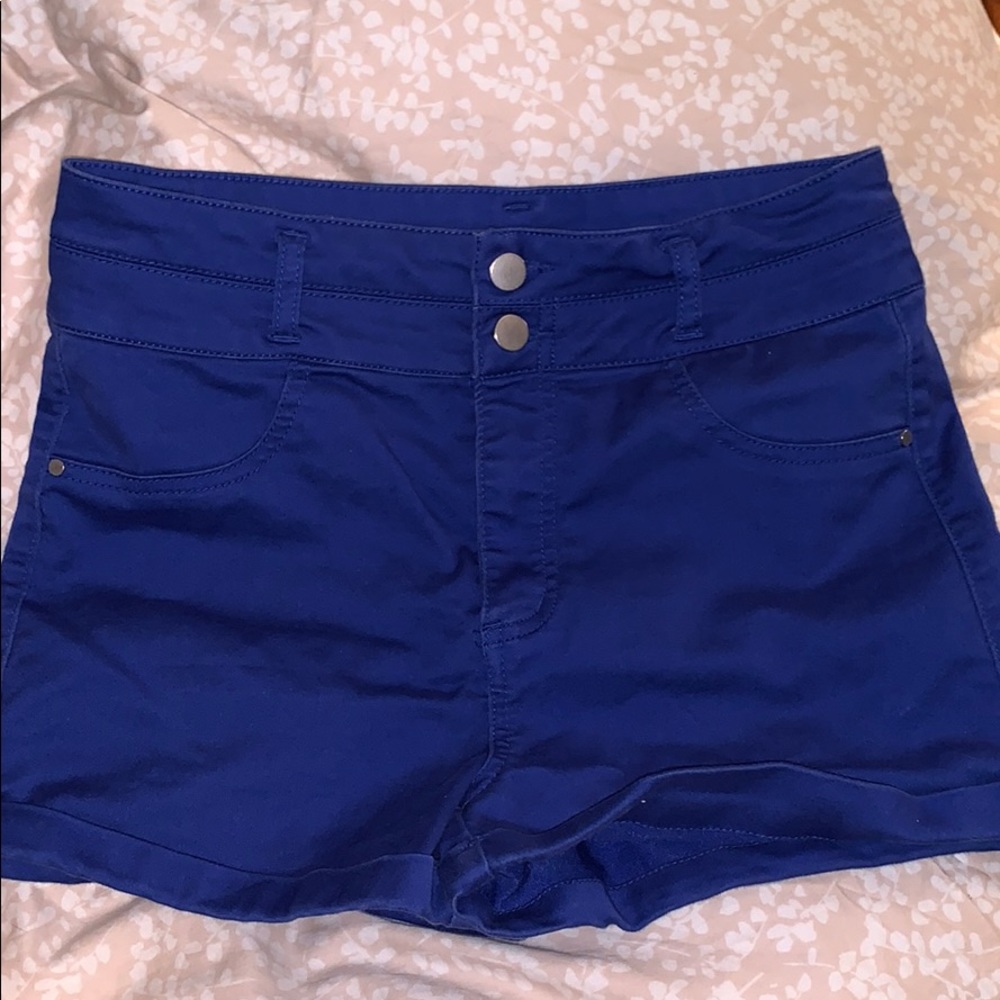 High waisted blue shorts
